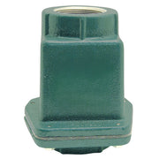 Cast iron check valve with green finish and female NPT threaded connection on top.