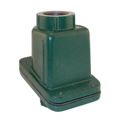 Green cast iron check valve with threaded female NPT connection on top and flat mounting base.