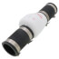 Zoeller 1.5 inch PVC check valve with threaded ends and gray rubber clamp bands.