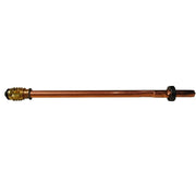 Copper stem assembly with brass fitting on left end and black rubber washer on right end.