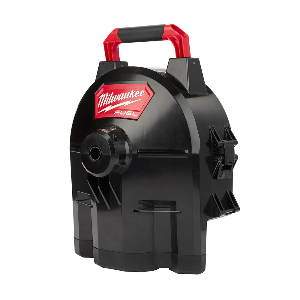 Milwaukee M18 FUEL switch pack drum with red handle and black cylindrical body featuring Milwaukee FUEL branding.