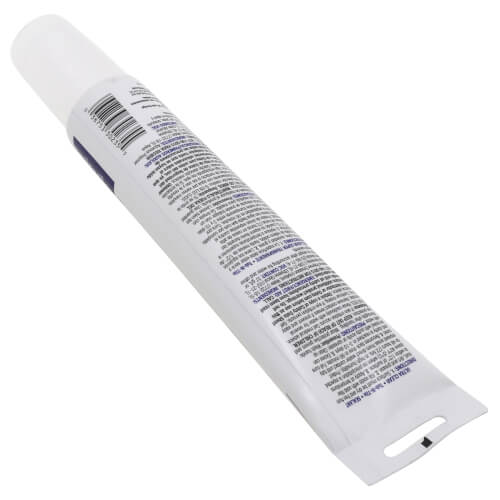 White caulk sealant tube with printed label and product information.