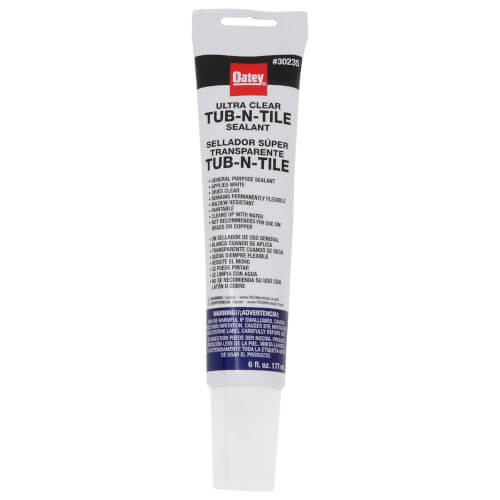 Five 6oz tubes of Oatey Ultra Clear Tub-N-Tile caulk sealant with black and white packaging.