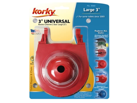 Red plastic 3-inch universal flapper with mounting brackets for toilet tank repair.