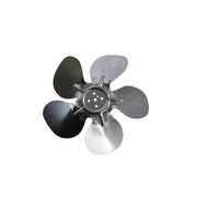 Elkay Blade fan with 8-inch diameter, four metal blades in clockwise rotation, center hub with mounting holes.
