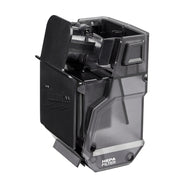 Black and gray dust collection box with HEPA filter, cylindrical filter cartridge, hinged lid, and mounting bracket for M18 p
