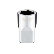 Milwaukee 3/8 in. drive 12mm metric 6-point socket with chrome finish and black grip band.