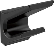 Matte black double robe hook with two horizontal arms extending from a square wall-mounted base.