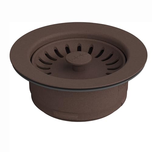 Mocha-colored round air switch button with domed center and ventilation slits for garbage disposal.