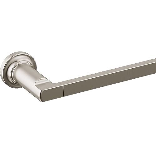 Stainless steel towel bar with cylindrical end bracket and horizontal mounting rail.