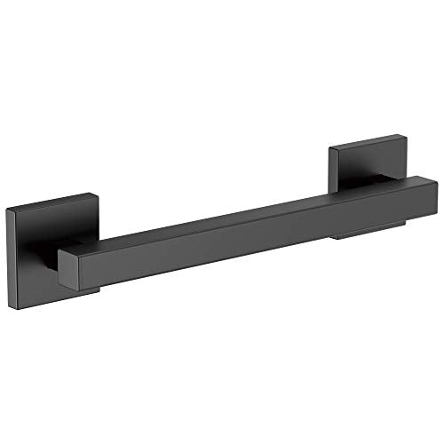Matte black linear grab bar with square mounting plates on each end.