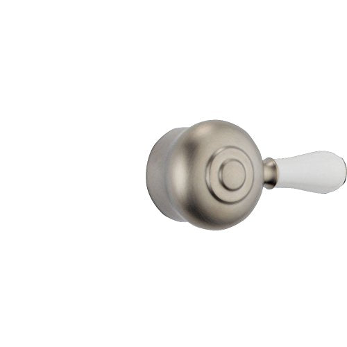 Stainless steel spherical valve with white porcelain lever handle for tub and shower installation.