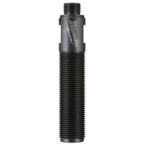 Black cylindrical Milwaukee stud with threaded shaft, branded collar in center, and male threads at top end.
