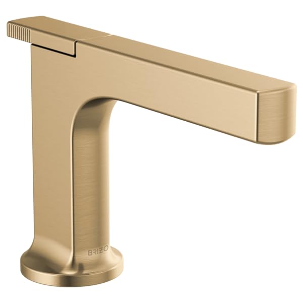 Champagne bronze single-handle lavatory faucet with curved spout and rectangular body.