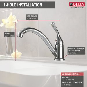 Delta 134 / 100 / 300 / 400 Series 101-DST Single Handle Kitchen Faucet - Single Handle Lever Without Sidespray: Chrome