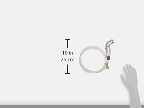 Chrome spray assembly with coiled hose and handheld sprayer head, 10 inches or 25 centimeters in length.