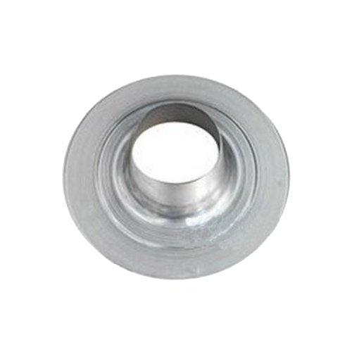 Chrome roof flashing assembly with flat base and central circular opening for vent pipe installation.