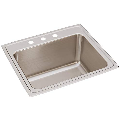 Stainless steel drop-in sink with single bowl and three pre-drilled holes on rim for faucet mounting.