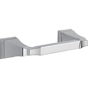 Brushed chrome tissue holder with angled end caps and horizontal bar mount.