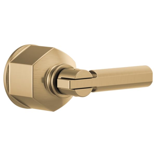 Champagne bronze thermostatic valve trim with hexagonal escutcheon and lever handle.