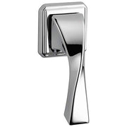 Polished chrome toilet lever with tapered handle mounted on square wall plate.