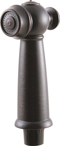 Venetian bronze kitchen faucet spray head and hose assembly with decorative spherical design and adjustable spray pattern dia