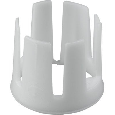 White plastic spout retainer with four vertical tabs and center opening slot.