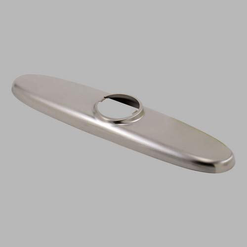 Stainless steel escutcheon plate with circular pull-out ring opening for Delta faucet.