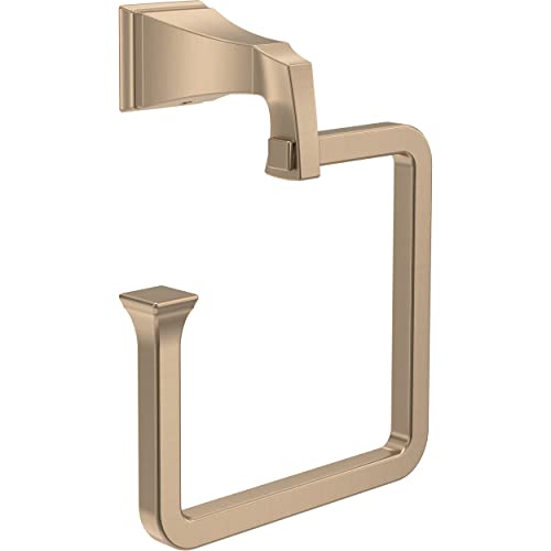 Champagne bronze towel ring with angular geometric design and mounting bracket.
