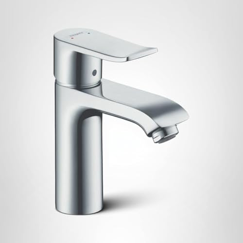 Chrome single-hole bathroom faucet with curved spout and cylindrical body.