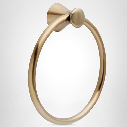 Champagne bronze circular towel ring with wall-mounted bracket and decorative finial.
