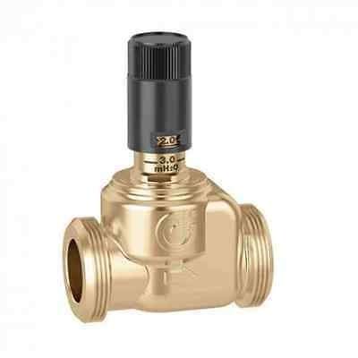 Brass differential bypass valve with black adjustable cap and male threaded ports on sides.