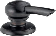 Venetian bronze soap and lotion dispenser pump with spherical top and round base.