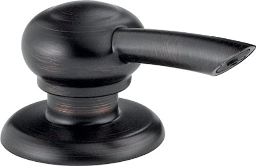 Venetian bronze soap and lotion dispenser pump with spherical top and round base.