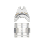 Milwaukee 49-15-P800 press die set with U-shaped top die and cylindrical bottom die for aluminum cable crimping.
