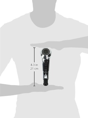 Chrome pull-out wand assembly with black handle, 8.3 inches long, shown held in hands for scale.