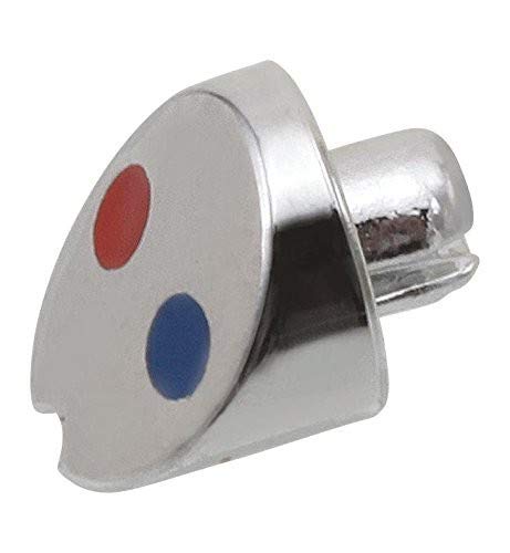 Chrome button with red and blue oval indicators and metal stem attachment.