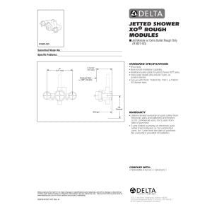 Delta jetted shower XO diverter rough-in installation manual with technical drawings and specifications.