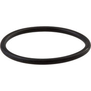 Black rubber o-ring with smooth surface and oval shape.