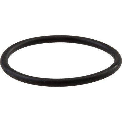 Black rubber o-ring with smooth surface and oval shape.