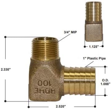 Bronze hydrant elbow connector with 3/4" MIP threaded inlet and 1" barbed plastic pipe outlet.