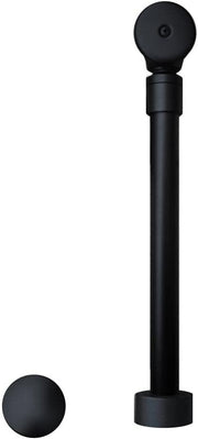 Matte black push-to-seal bath drain assembly with spherical stopper and vertical pipe component.