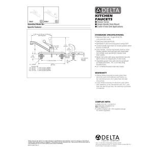 Delta single-handle chrome kitchen faucet installation and specification manual pages.