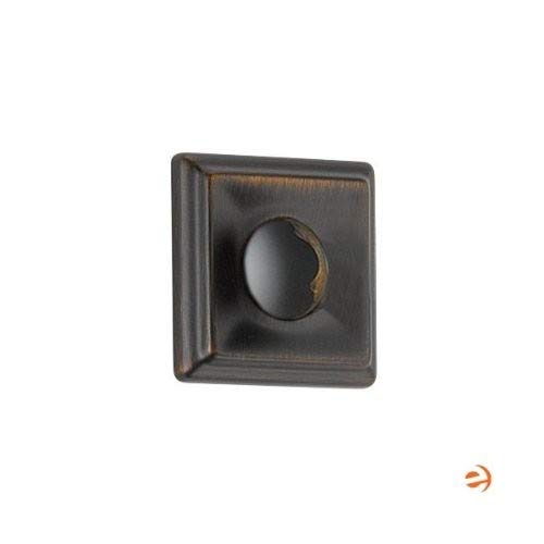 Square Venetian bronze shower flange with centered circular opening.