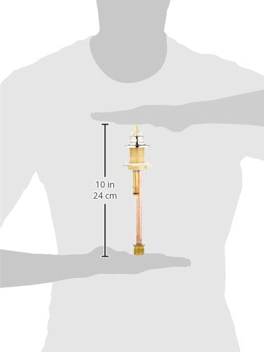 Chrome-finished brass valve assembly with cartridge and adjustment stem, measuring 10 inches tall.