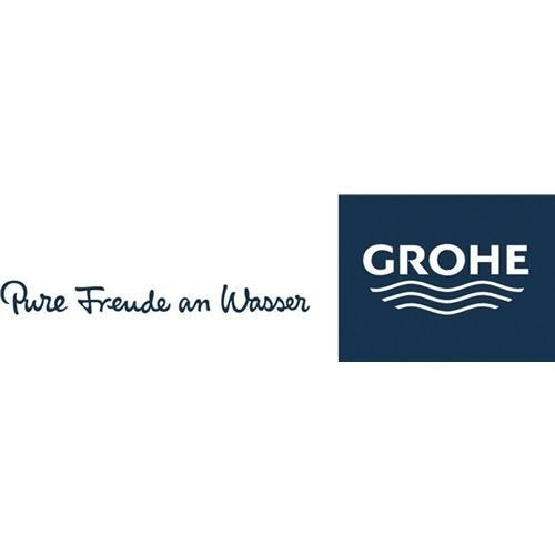 Grohe logo and tagline "Pure Freude an Wasser" on dark blue background.