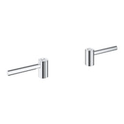 Pair of chrome lever handles with cylindrical knobs and extended horizontal arms.