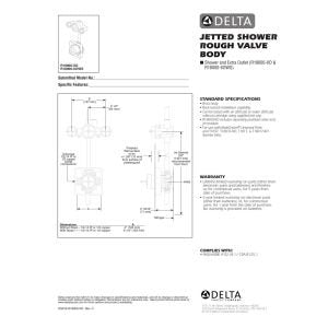 Delta R18000-XO jetted shower rough valve installation instructions and technical diagrams.