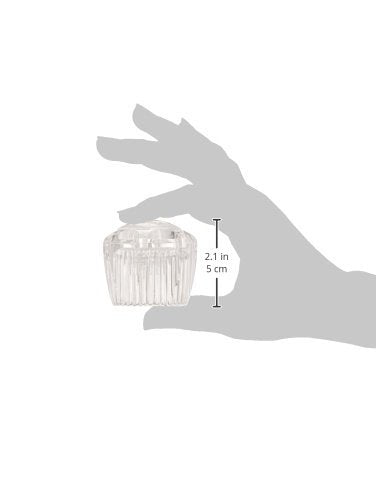 Clear knob handle with vertical ridged design, approximately 2.1 inches tall, shown in hand for scale.