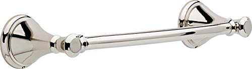 Chrome grab bar with decorative circular end caps and mounting brackets, 12 inches long.